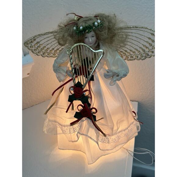 Vintage Traditions Lighted Angel Tree Topper Gold Wings 12" Christmas Holiday - Picture 8 of 13